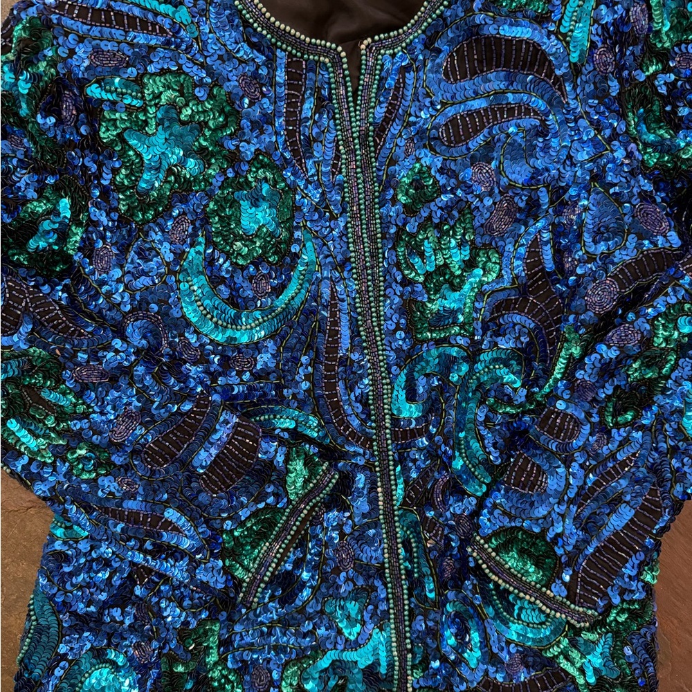 Blue and Green Sequin Embellished Top NYC Kazar size medium